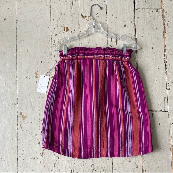A New Day Linen Stripe Paper Bag Mini Skirt NWT XS - Picture 6 of 9